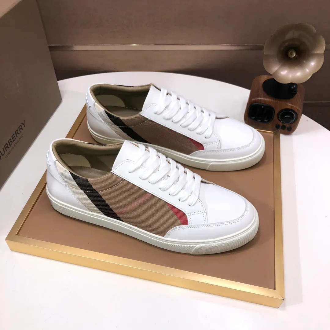 Men's shoes 💰480💰 [Burberry] (cowhide lining) classic low-top sneakers｜Imported cowhide with classic plaid fabric｜Cowhide lining｜Original outsole｜Fine workmanship and comfortable to wear Size: 38-44 (customized at 45)
